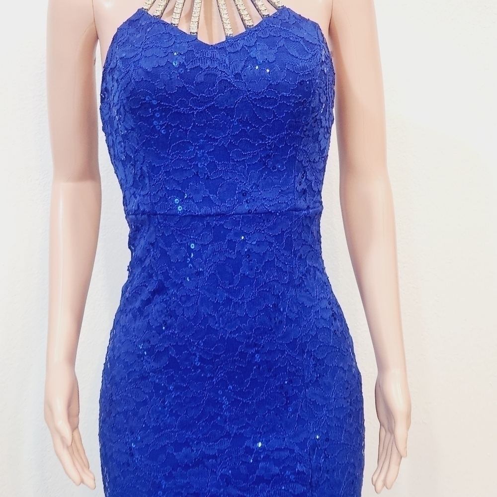 LA Scala Formal Floor Length Lace Rhinestone Neck Dress Size S - Picture 4 of 15
